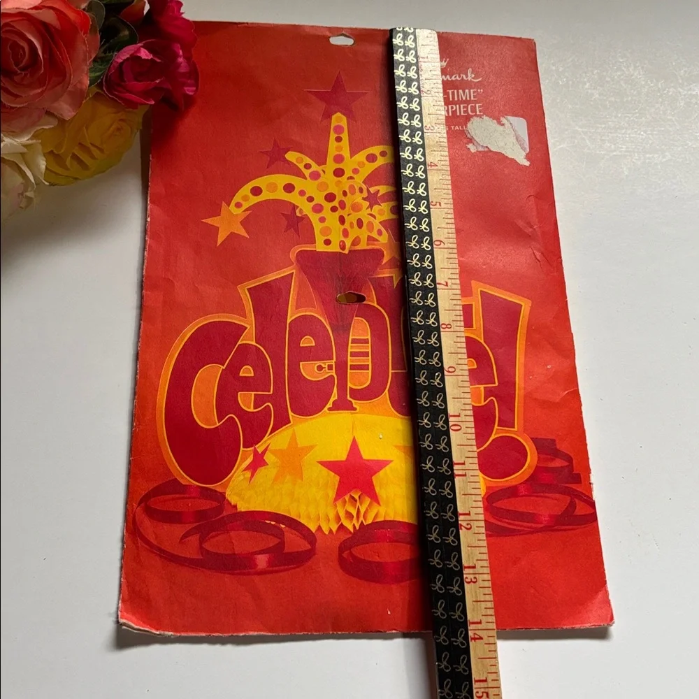Vintage Hallmark Red and Yellow Celebrate Centerpiece 1970s Hallmark Party Decor